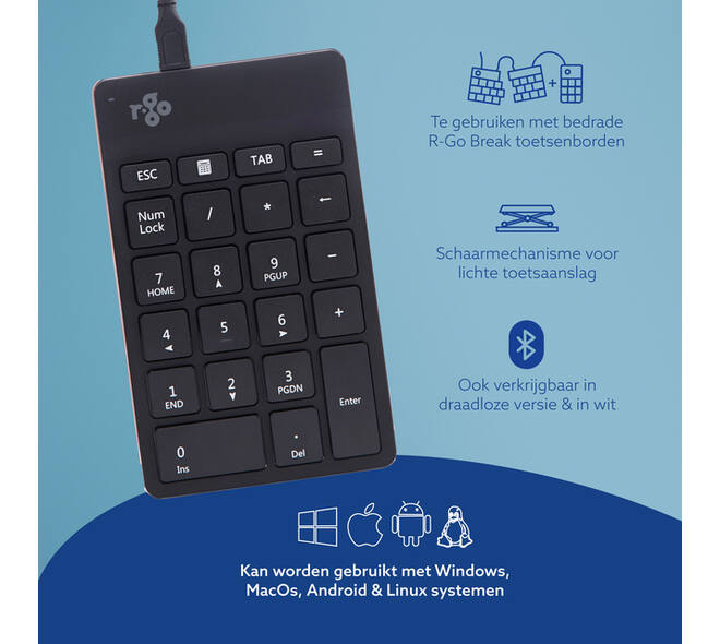 Toetsenbord R-Go Ergonomisch Numpad Break Draad
