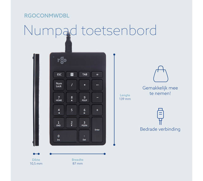 Toetsenbord R-Go Ergonomisch Numpad Break Draad