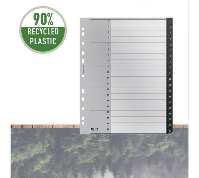 Tabblad Leitz Recycle A4 11-gaats 1-20 extra breed PP