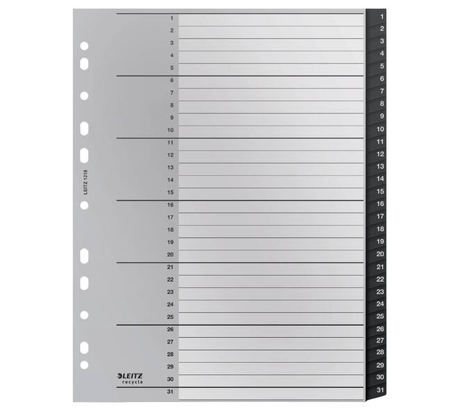 Tabblad Leitz Recycle A4 11-gaats  1-31 extra breed PP