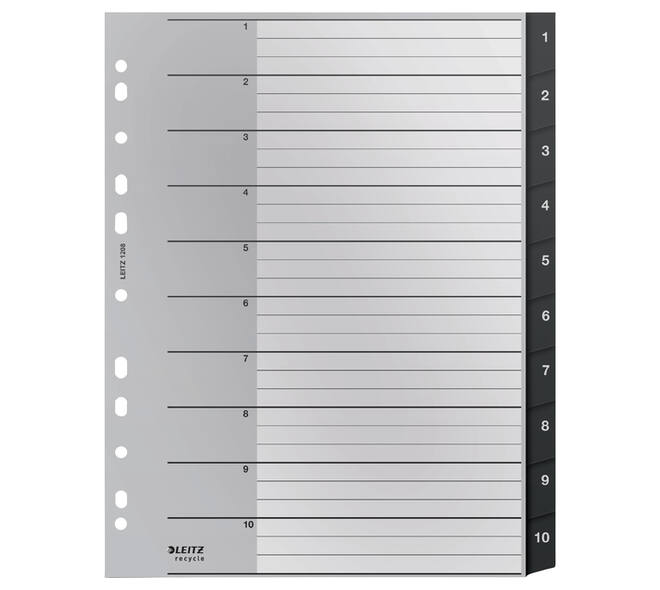 Tabblad Leitz Recycle A4 11-gaats 1-10 extra breed PP