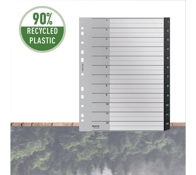 Tabblad Leitz Recycle A4 11-gaats 1-12 extra breed PP