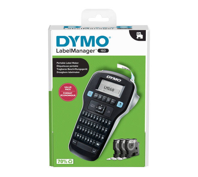 Labelprinter Dymo LabelManager 160 draagbaar azerty 12mm zwart valuepack
