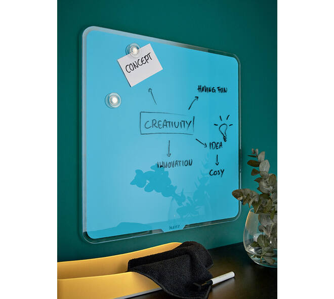Glasbord Leitz Cosy magnetisch 450x450mm blauw