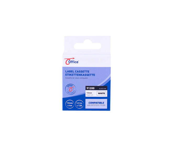 Labeltape office paper zwart wit 12mm x 4m