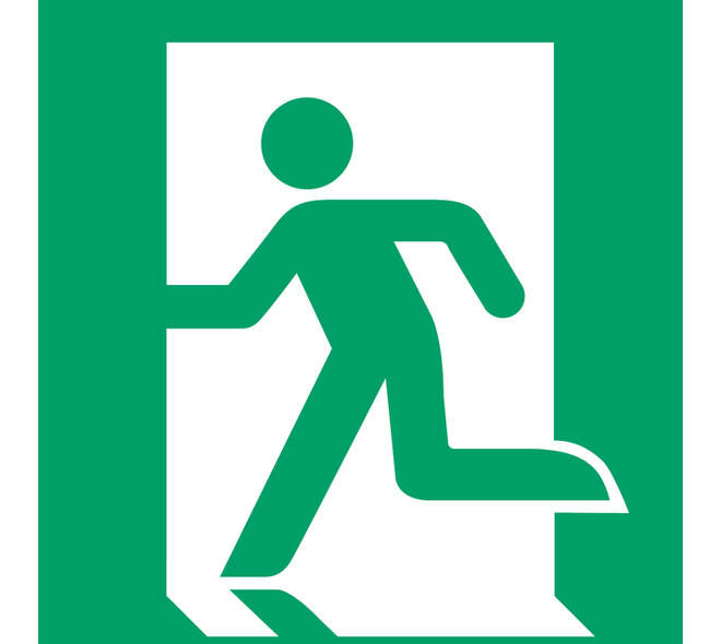 Pictogram bordje Djois Nooduitgang links 200x200mm groen