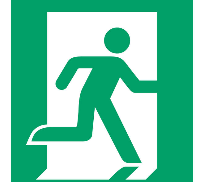 Pictogram bordje Djois Nooduitgang rechts 200x200mm groen