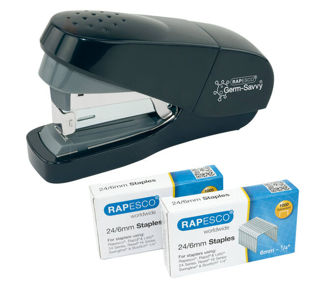 Nietmachine Rapesco Germ-Savvy Less Effort Eco antibacterieel zwart
