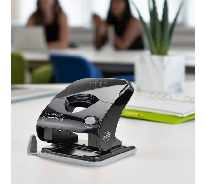 Perforator Rapesco Germ-Savvy Less Effort Eco X5-40ps antibacterieel 2-gaats zwart