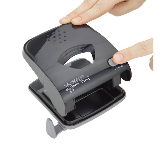 Perforator Rapesco Germ-Savvy Less Effort Eco X5-40ps antibacterieel 2-gaats zwart