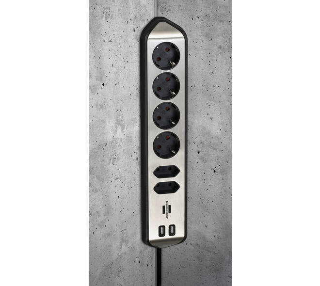 Stekkerdoos Brennenstuhl bureau Estilo 6vdig incl 2 USB 2m zw/zilver