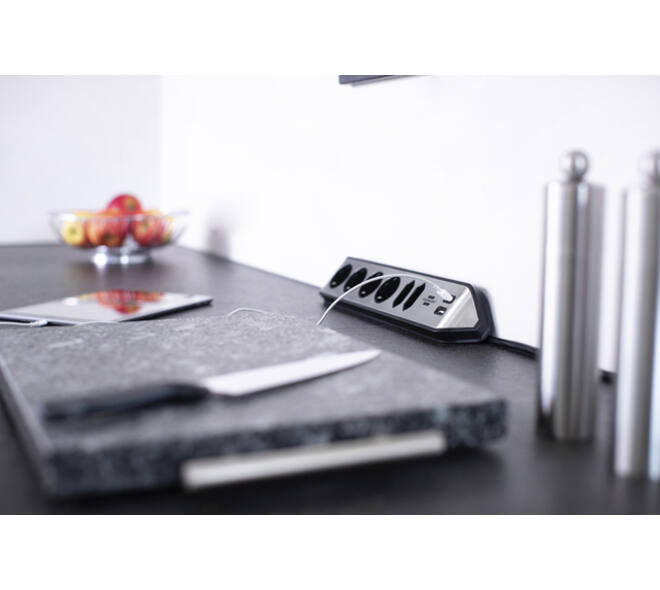 Stekkerdoos Brennenstuhl bureau Estilo 6vdig incl 2 USB 2m zw/zilver