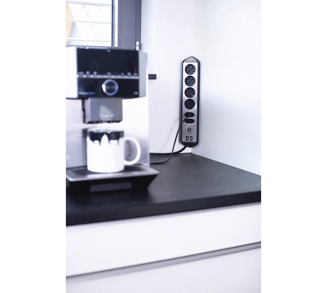 Stekkerdoos Brennenstuhl bureau Estilo 6vdig incl 2 USB 2m zw/zilver