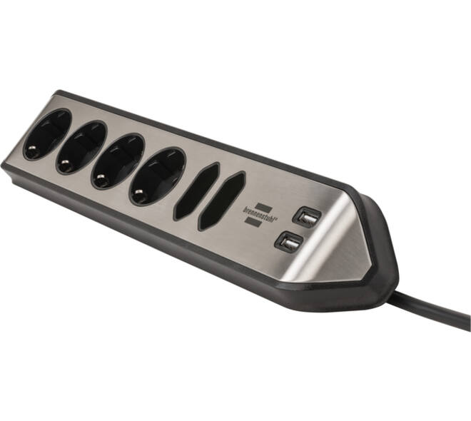 Stekkerdoos Brennenstuhl bureau Estilo 6vdig incl 2 USB 2m zw/zilver
