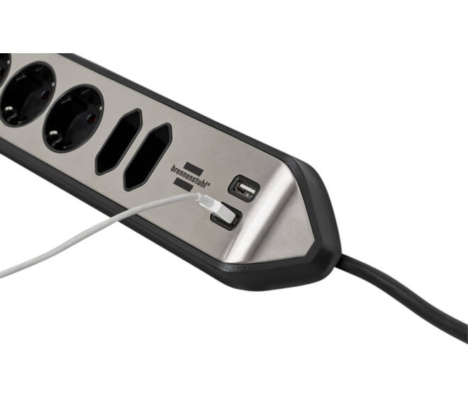 Stekkerdoos Brennenstuhl bureau Estilo 6vdig incl 2 USB 2m zw/zilver