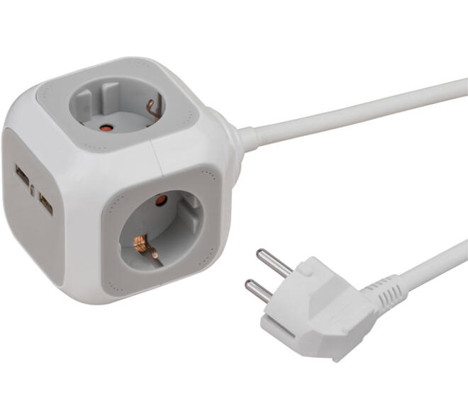 Stekkerblok Brennenstuhl 4 voudig inclusief 2 USB 140cm wit/grijs