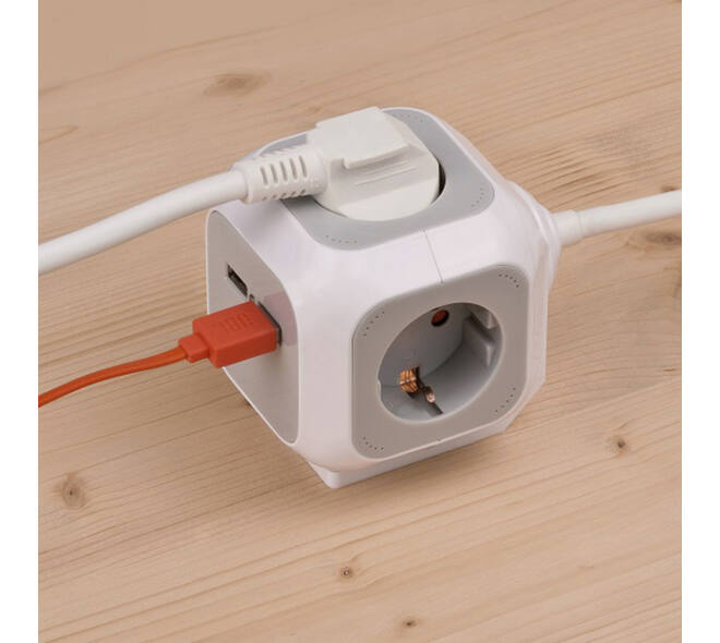 Stekkerblok Brennenstuhl 4 voudig inclusief 2 USB 140cm wit/grijs