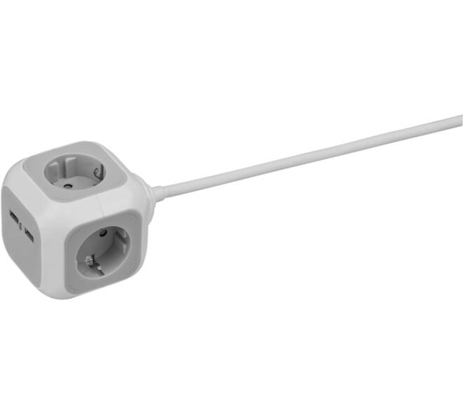 Stekkerblok Brennenstuhl 4 voudig inclusief 2 USB 140cm wit/grijs