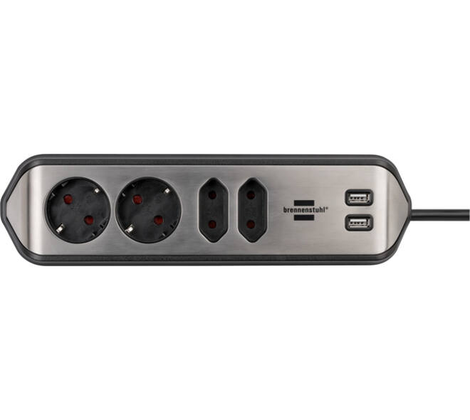 Stekkerdoos Brennenstuhl bureau Estilo 4vdig incl 2 USB 2m zwart/zi