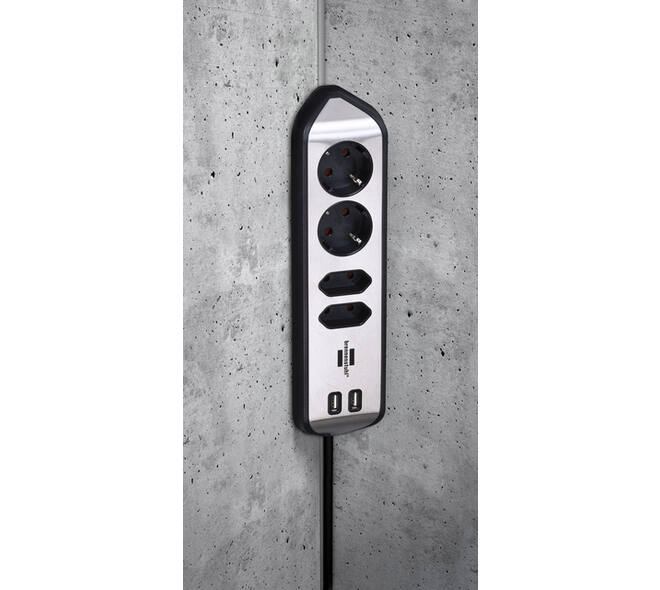 Stekkerdoos Brennenstuhl bureau Estilo 4vdig incl 2 USB 2m zwart/zi