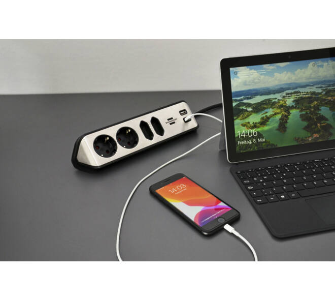 Stekkerdoos Brennenstuhl bureau Estilo 4vdig incl 2 USB 2m zwart/zi