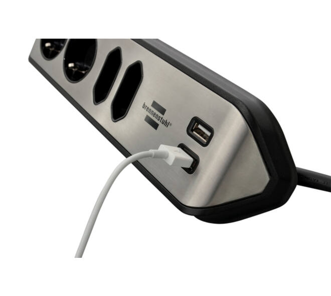 Stekkerdoos Brennenstuhl bureau Estilo 4vdig incl 2 USB 2m zwart/zi