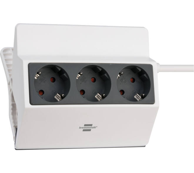 Stekkerdoos Brennenstuhl bureau klembaar 3 voudig 3 meter grijs/wit