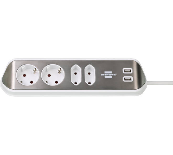 Stekkerdoos Brennenstuhl bureau Estilo 4vdig incl 2 USB 2m wit/zilver