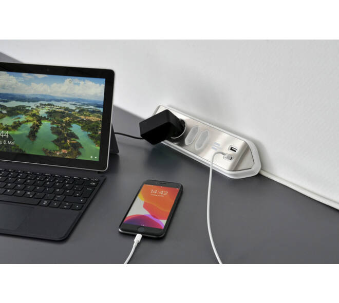 Stekkerdoos Brennenstuhl bureau Estilo 4vdig incl 2 USB 2m wit/zilver