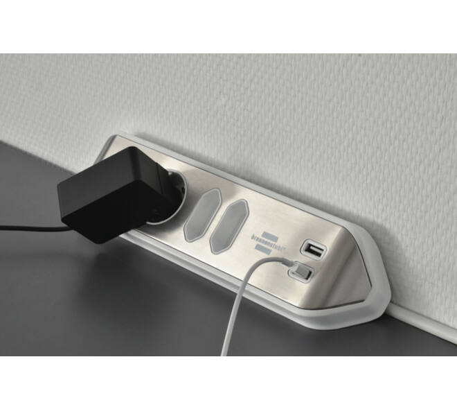 Stekkerdoos Brennenstuhl bureau Estilo 4vdig incl 2 USB 2m wit/zilver