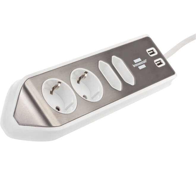 Stekkerdoos Brennenstuhl bureau Estilo 4vdig incl 2 USB 2m wit/zilver