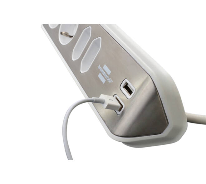 Stekkerdoos Brennenstuhl bureau Estilo 4vdig incl 2 USB 2m wit/zilver