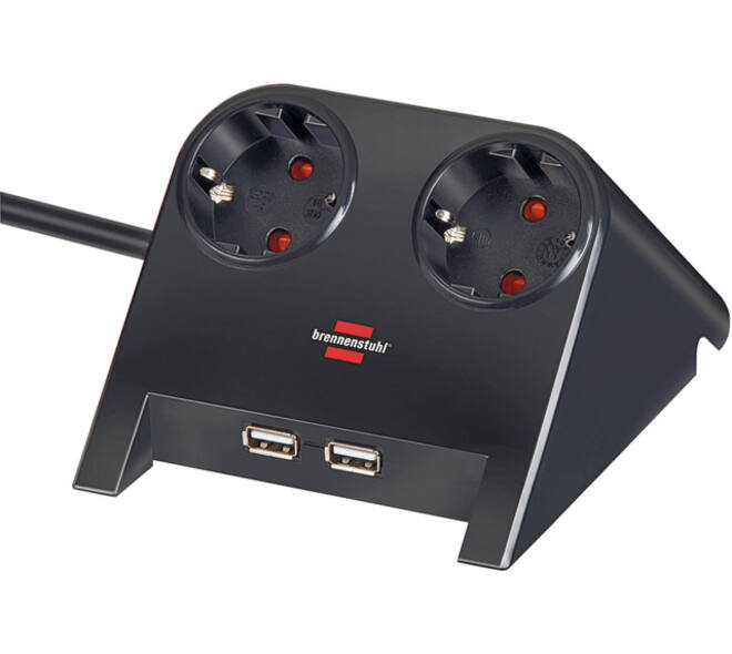 Stekkerdoos Brennenstuhl  bureau 2vdig incl 2 USB 1.8m zwart