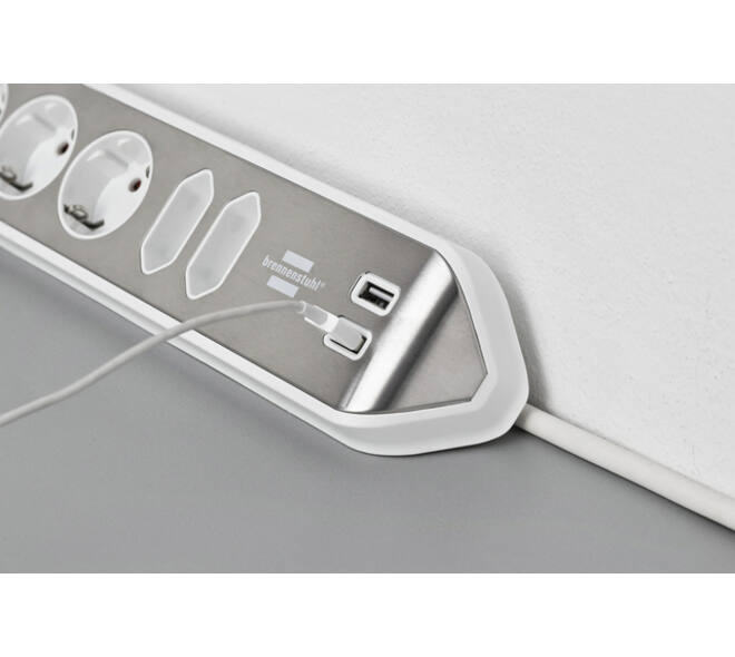 Stekkerdoos Brennenstuhl bureau Estilo 6vdig incl 2 USB 2m wit/zilver