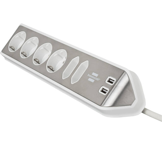 Stekkerdoos Brennenstuhl bureau Estilo 6vdig incl 2 USB 2m wit/zilver