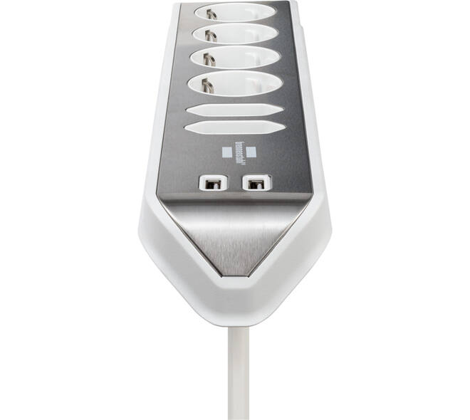 Stekkerdoos Brennenstuhl bureau Estilo 6vdig incl 2 USB 2m wit/zilver
