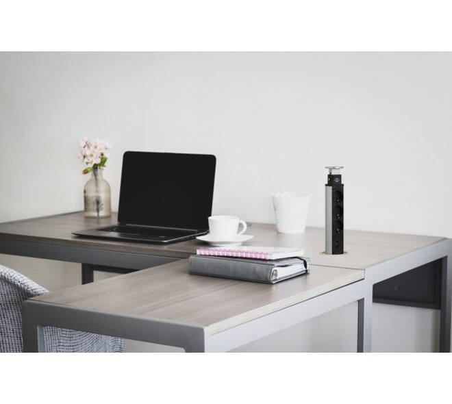 Stekkerdoos Brennenstuhl toren 3vdig incl 2 USB 2 meter zwart/zilver