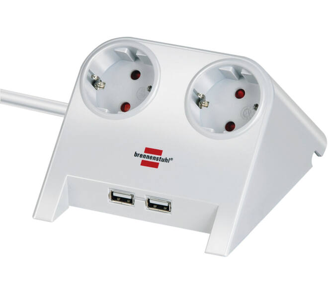 Stekkerdoos Brennenstuhl bureau 2 voudig inclusief 2 USB 1.8m wit