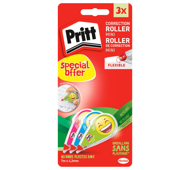 Correctietape Pritt mini flex 4,2mmx7m Emoji blister 2+1 gratis