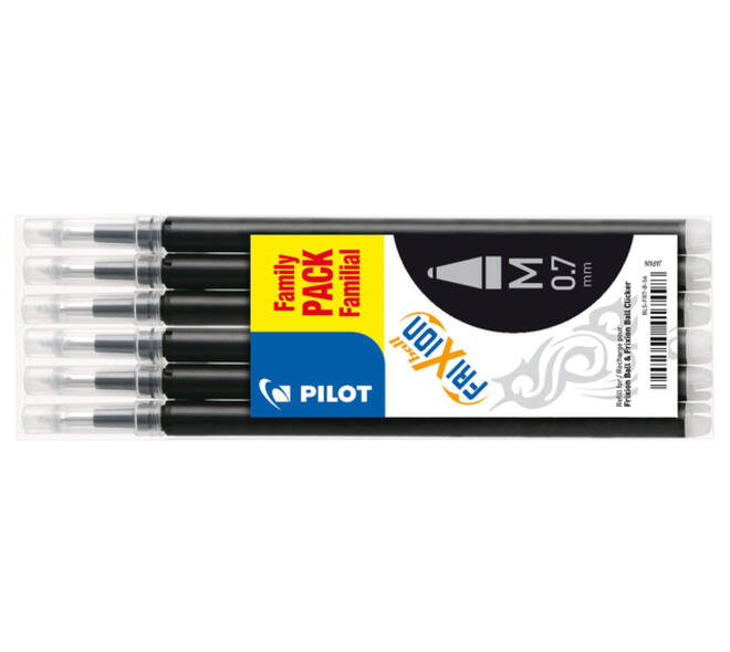 Rollerpenvulling PILOT friXion medium zwart set à 6 stuks