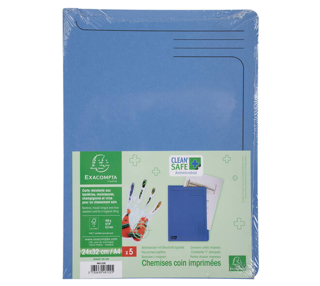 Insteekmap Exacompta L-model Clean'Safe bedrukt blauw 5 stuks