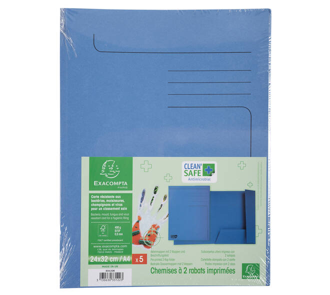 Dossiermap Exacompta Clean'Safe 2kleppen blauw 5 stuks