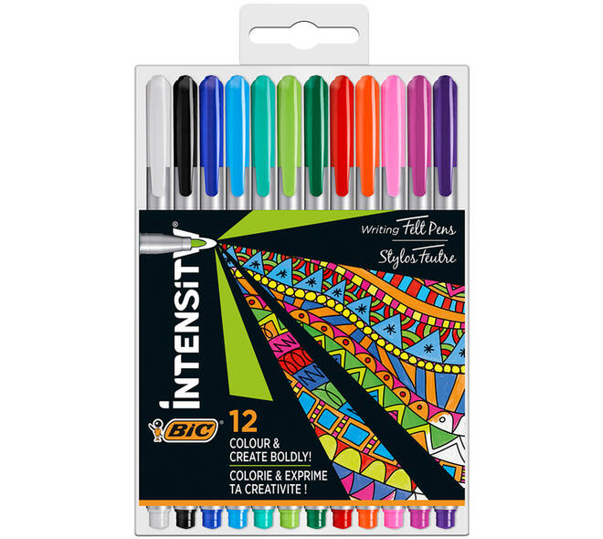 Fineliner Bic Intensity medium assorti pak à 12 stuks