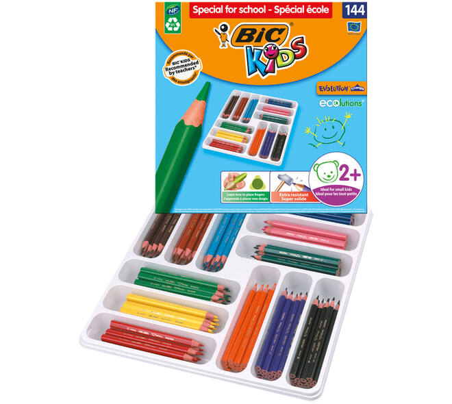 Kleurpotloden BicKids Evolution ecolutions ass schoolbox à 144 stuks