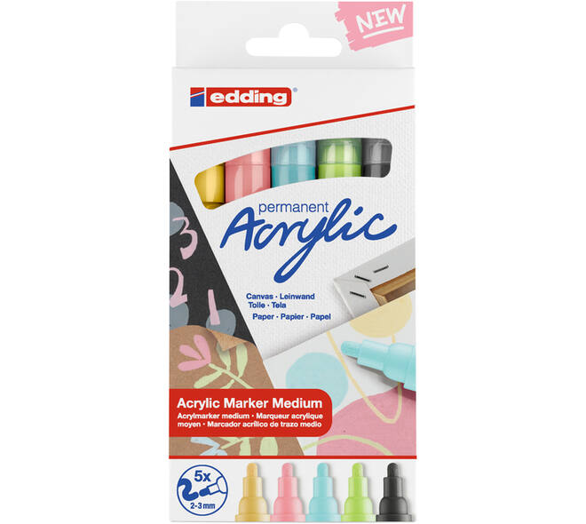 Acrylmarker edding e-5100 medium pastel assorti set à 5 stuks