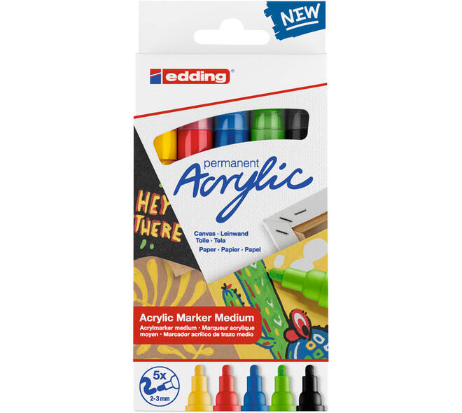 Acrylmarker edding e-5100 medium basis assorti set à 5 stuks