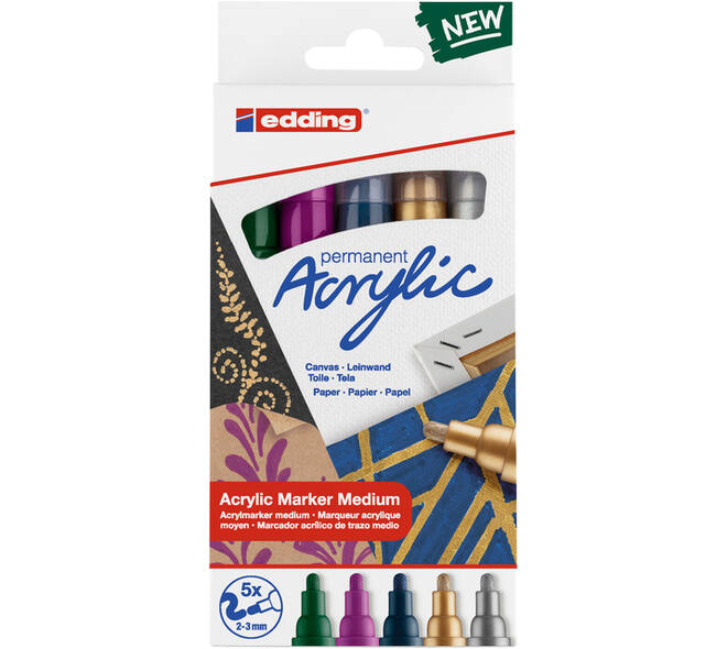Acrylmarker edding e-5100 medium metallic assorti set à 5 stuks