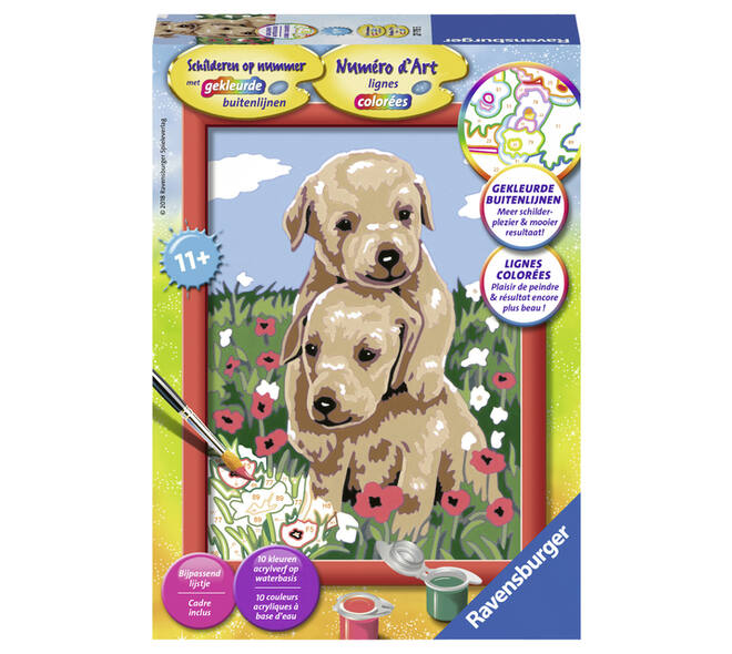 Schilderen op nummer Ravensburger Knuffelende puppies