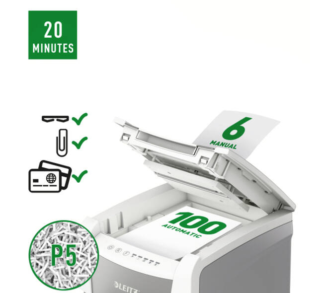 Papiervernietiger Leitz IQ Auto+ Small Office 100 P5 snippers 2x15mm