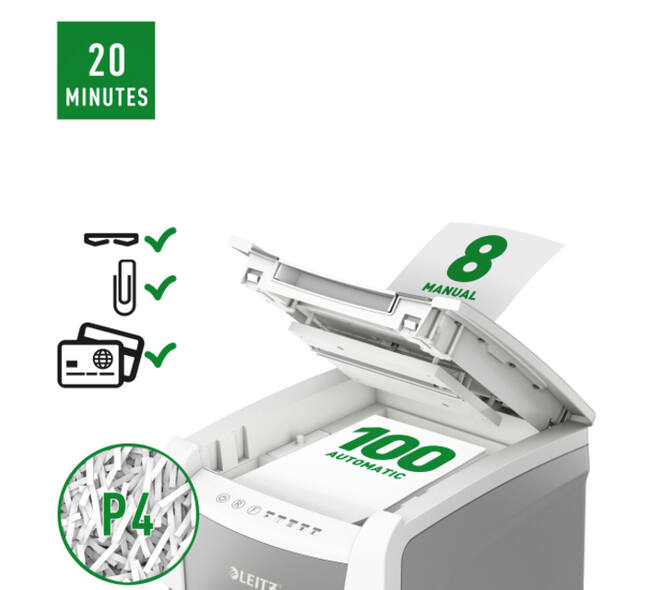 Papiervernietiger Leitz IQ Auto+ Small Office 100 P4 snippers 4x28mm
